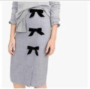 J.CREW Gray Wool Skirt with Black Velvet Bow Accents